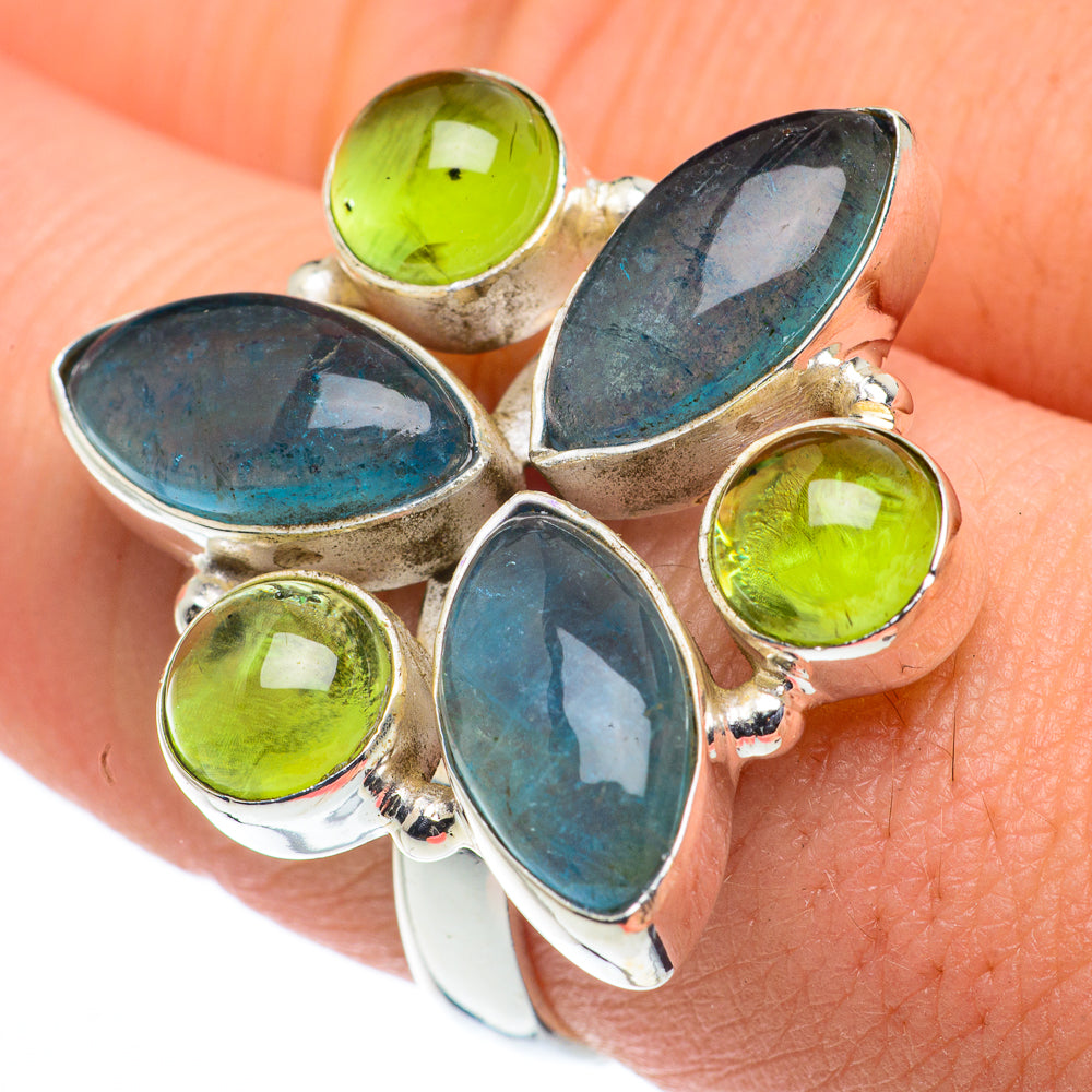 Blue Fluorite, Peridot Rings handcrafted by Anasilvercos - RING62388