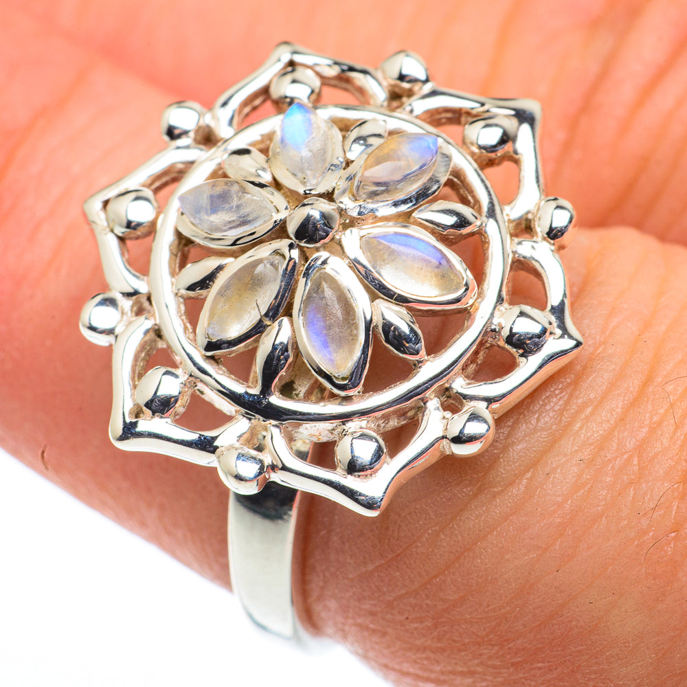 Rainbow Moonstone Rings handcrafted by Anasilvercos - RING62446