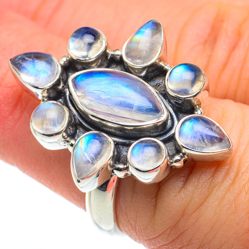 Rainbow Moonstone Rings handcrafted by Anasilvercos - RING62477