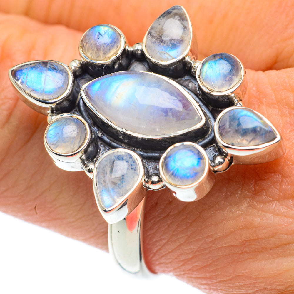 Rainbow Moonstone Rings handcrafted by Anasilvercos - RING62535