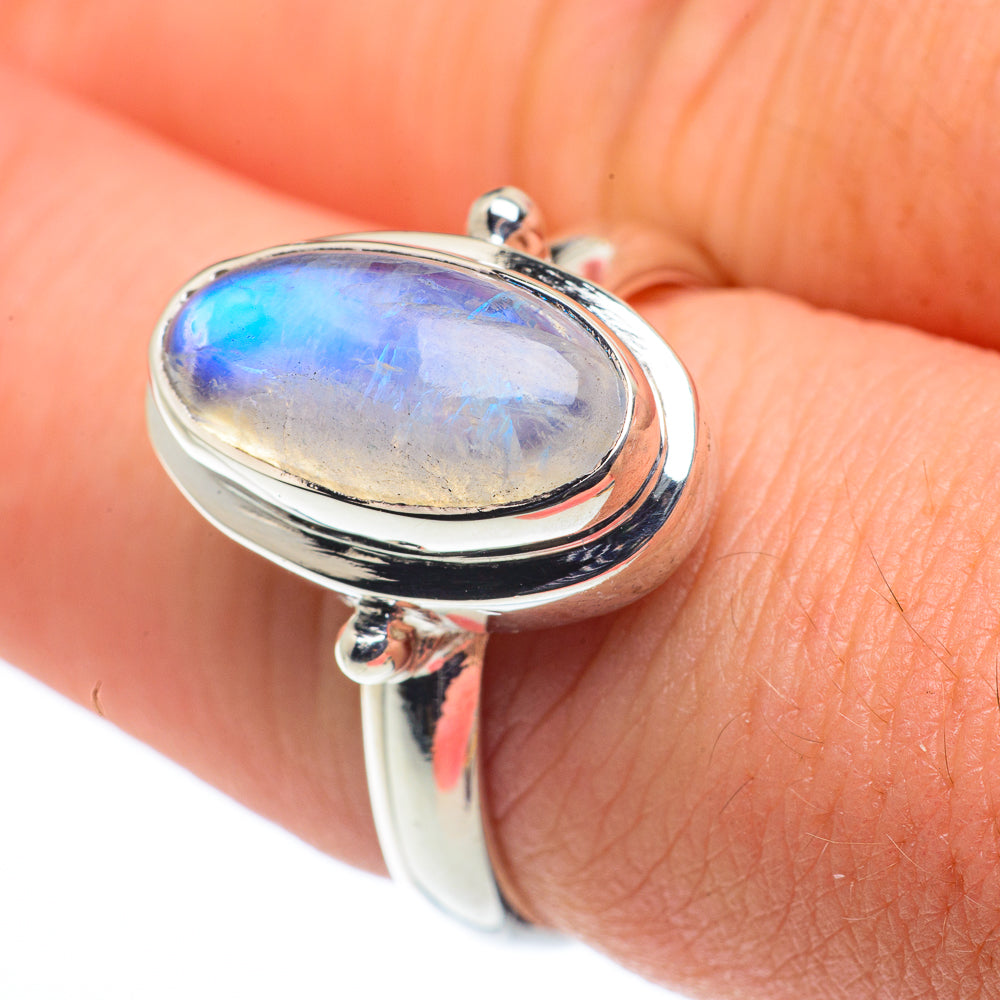 Rainbow Moonstone Rings handcrafted by Anasilvercos - RING62615