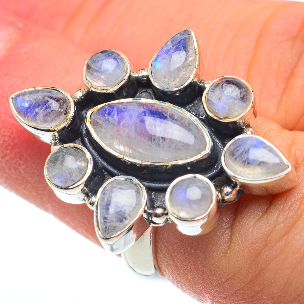 Rainbow Moonstone Rings handcrafted by Anasilvercos - RING62644