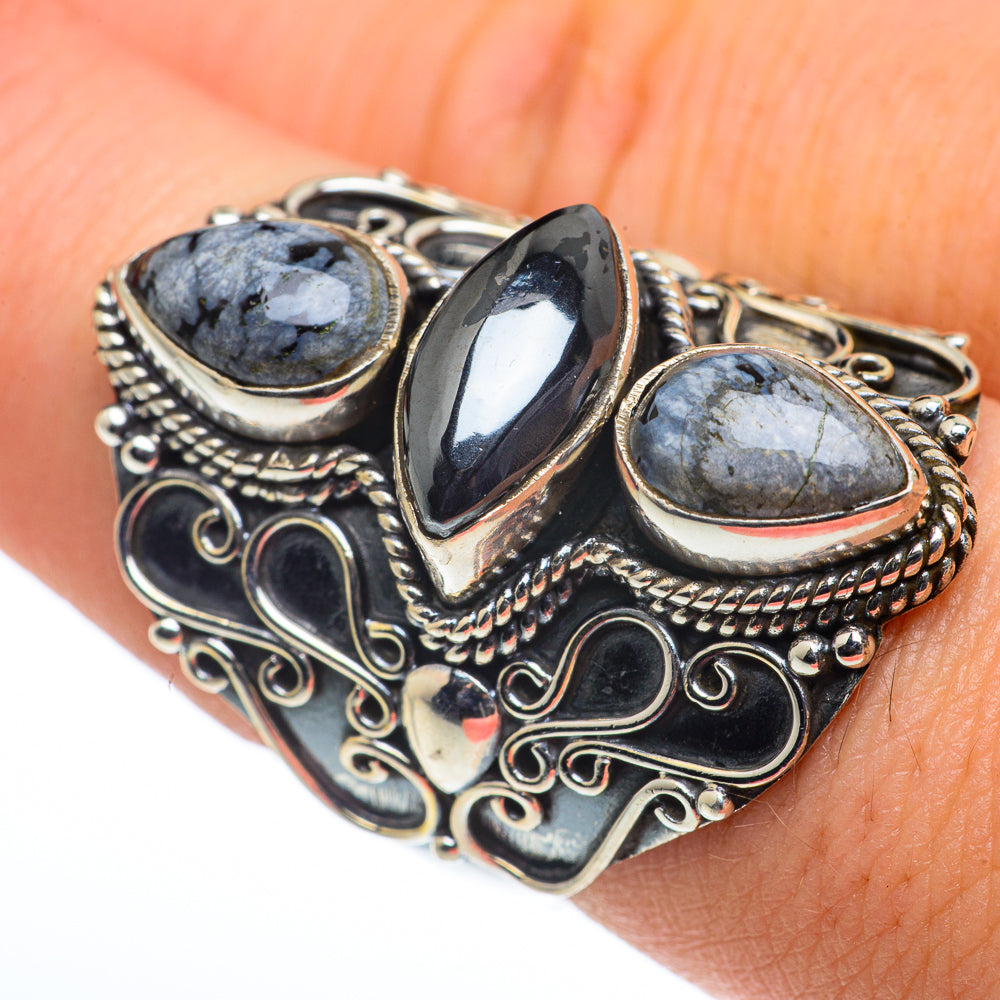 Hematite, Snowflake Obsidian Rings handcrafted by Anasilvercos - RING62678