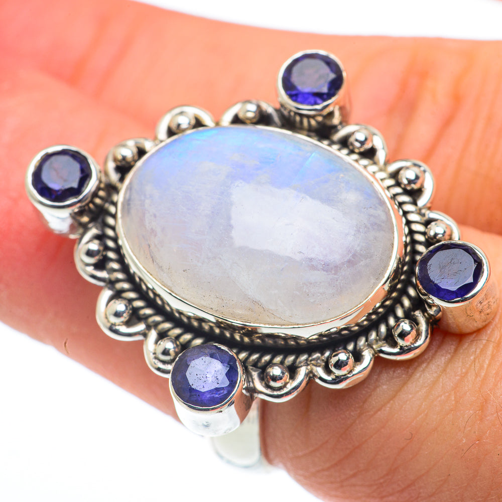 Rainbow Moonstone, Tanzanite Rings handcrafted by Anasilvercos - RING62714