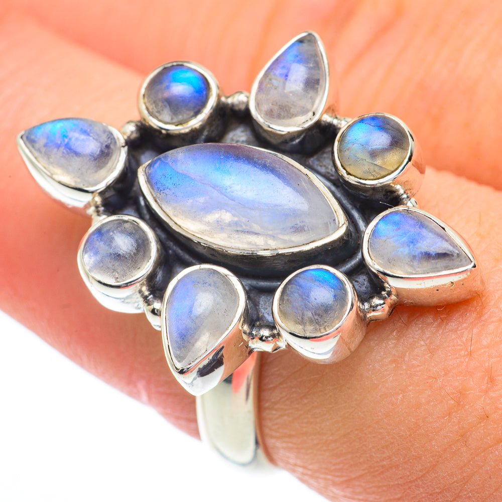 Rainbow Moonstone Rings handcrafted by Anasilvercos - RING62884