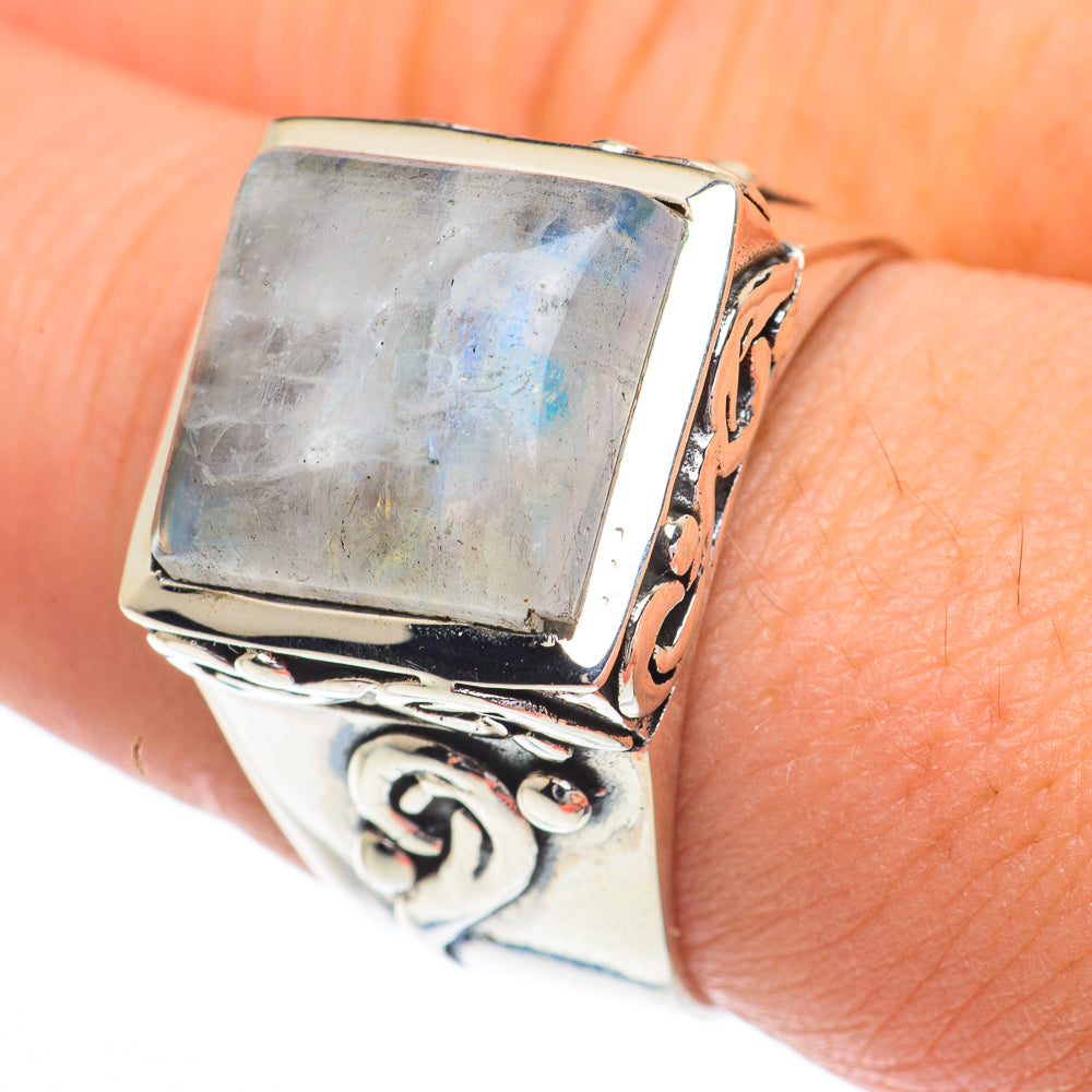 Rainbow Moonstone Rings handcrafted by Anasilvercos - RING62925