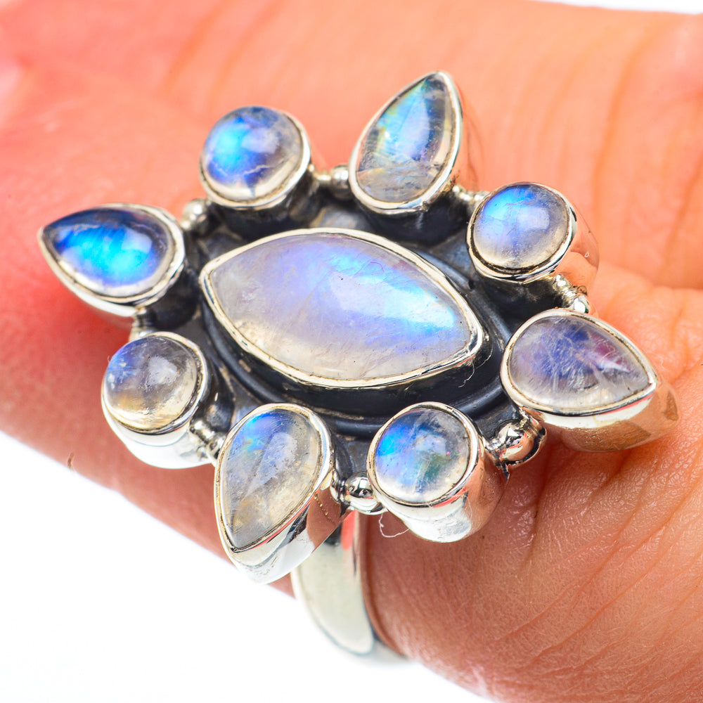 Rainbow Moonstone Rings handcrafted by Anasilvercos - RING62926