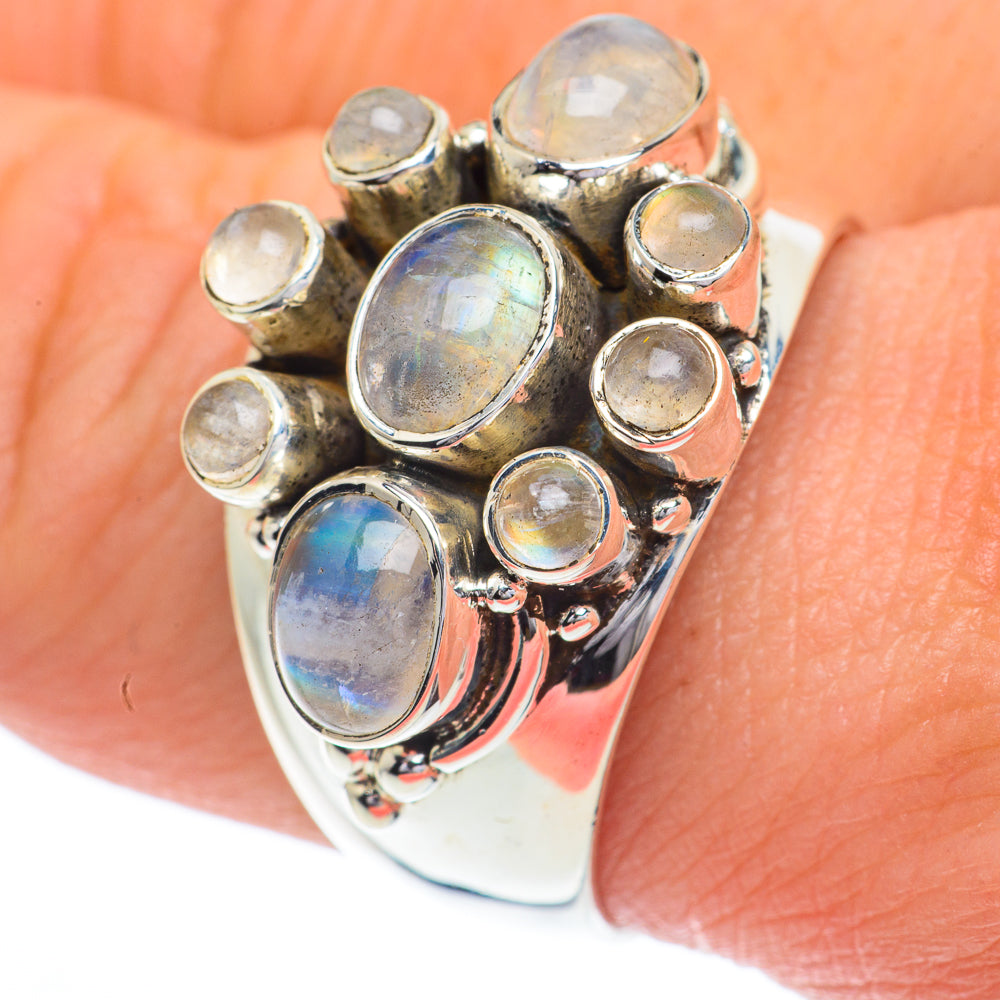 Rainbow Moonstone Rings handcrafted by Anasilvercos - RING63011