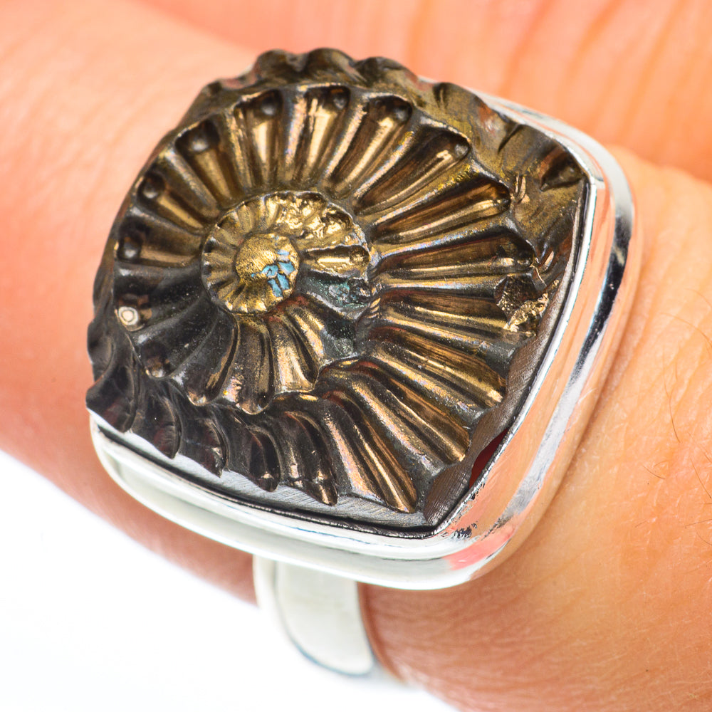 Pyrite Fossil Rings handcrafted by Anasilvercos - RING63237