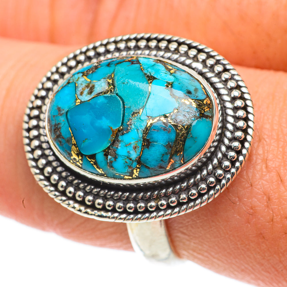 Blue Copper Composite Turquoise Rings handcrafted by Anasilvercos - RING63386