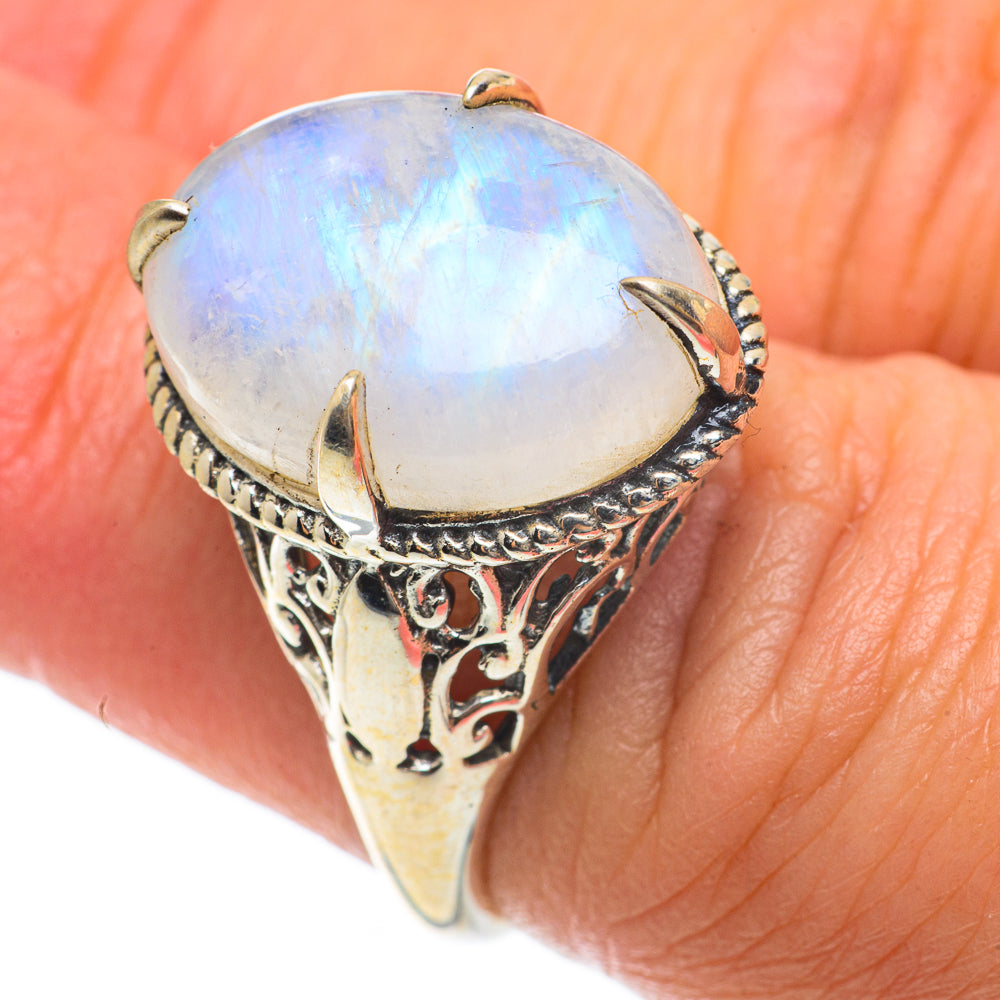 Rainbow Moonstone Rings handcrafted by Anasilvercos - RING63803