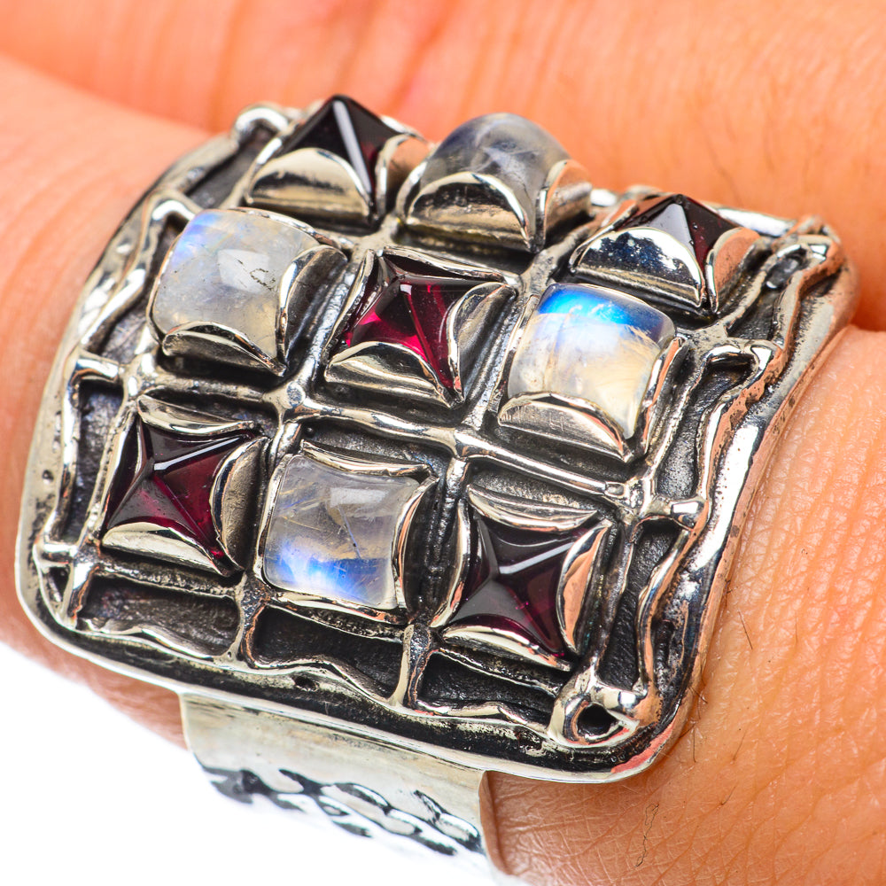 Rainbow Moonstone Rings handcrafted by Anasilvercos - RING64363