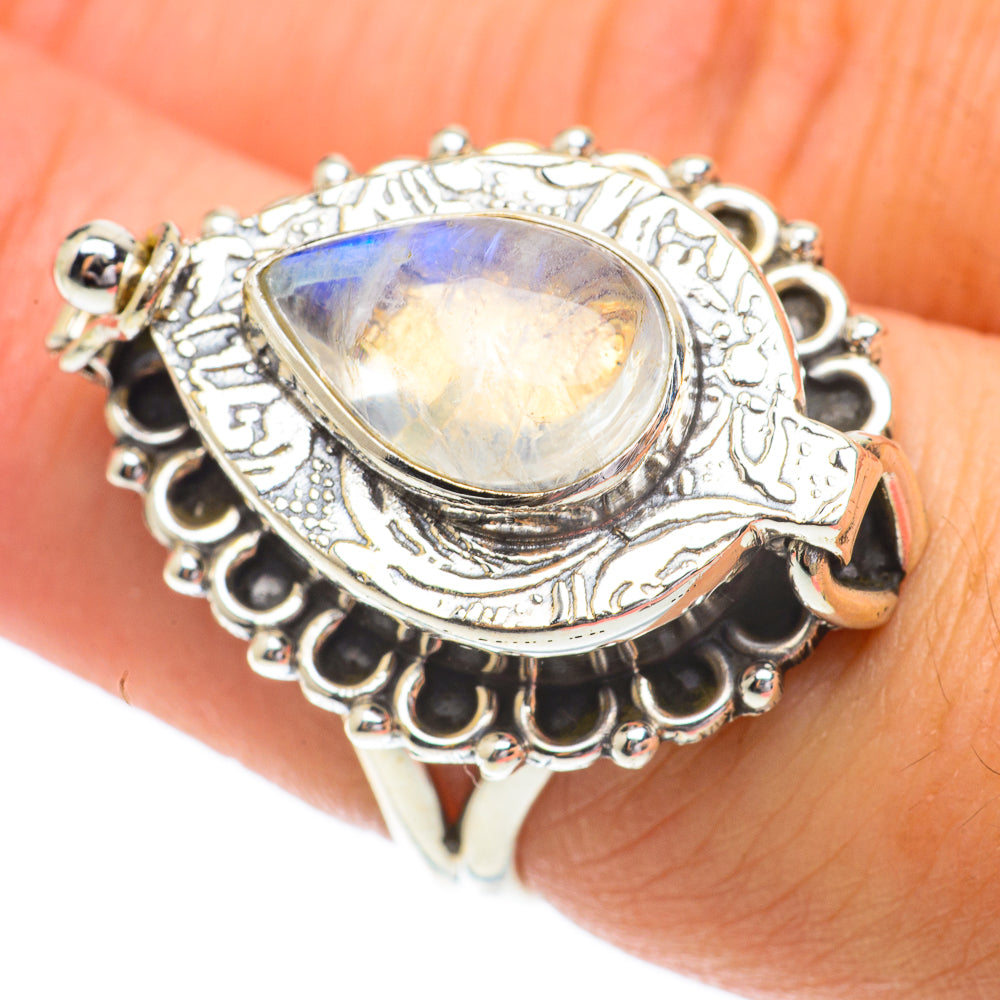Rainbow Moonstone Rings handcrafted by Anasilvercos - RING64491
