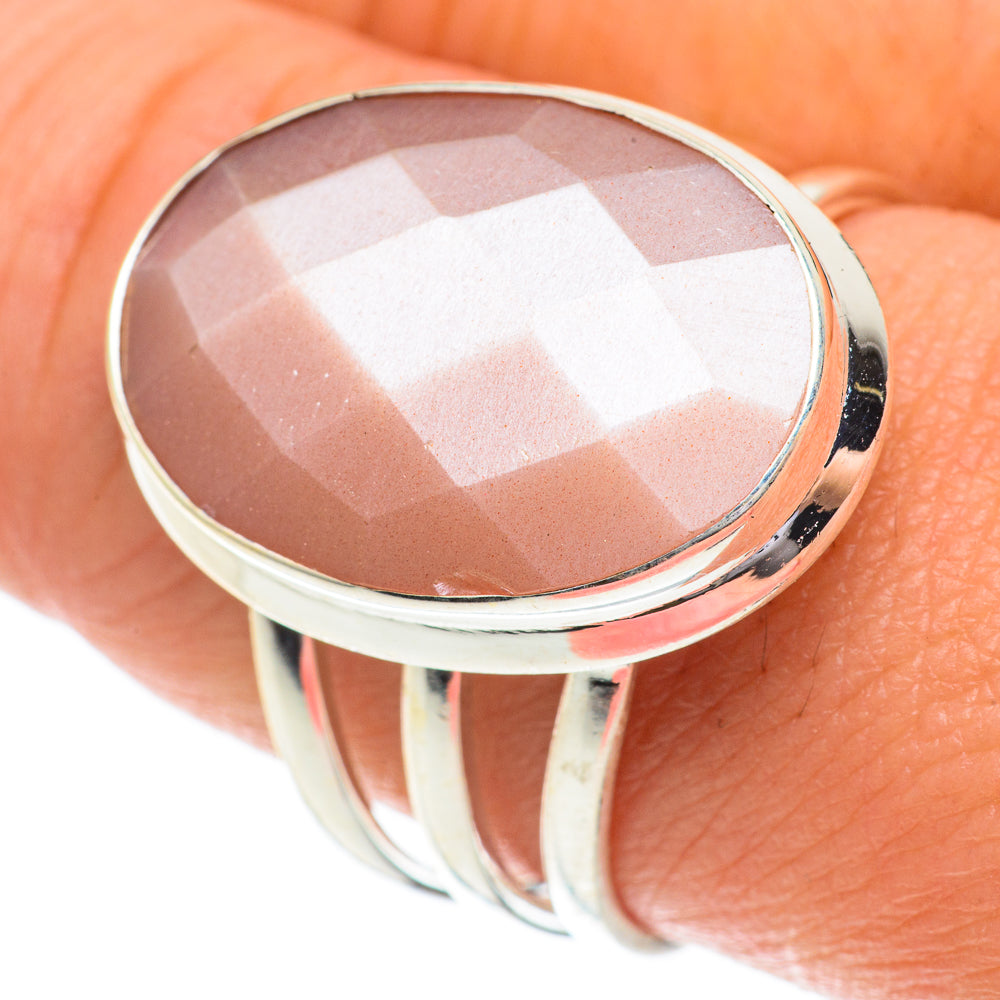 Peach Moonstone Rings handcrafted by Anasilvercos - RING64546