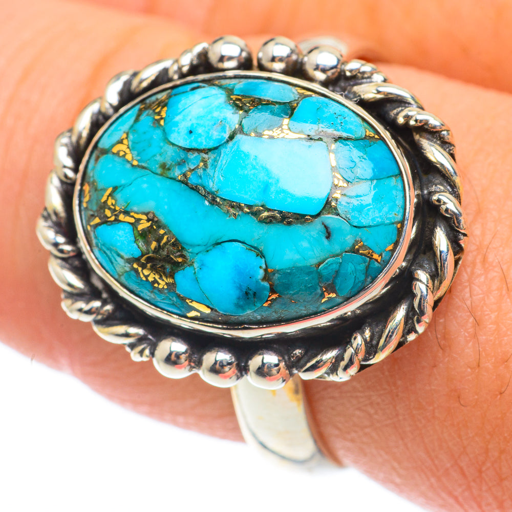 Blue Copper Composite Turquoise Rings handcrafted by Anasilvercos - RING64668