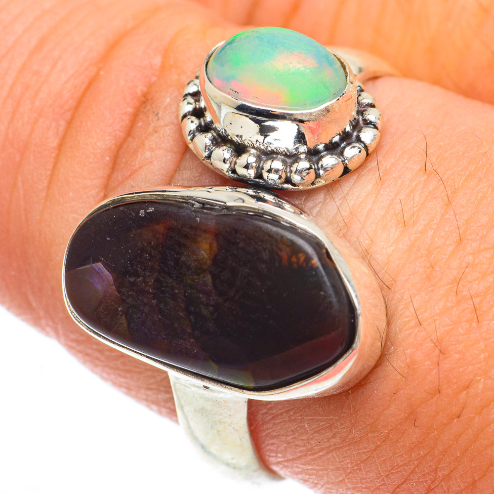 Mexican Fire Agate, Ethiopian Opal Rings handcrafted by Anasilvercos - RING64753