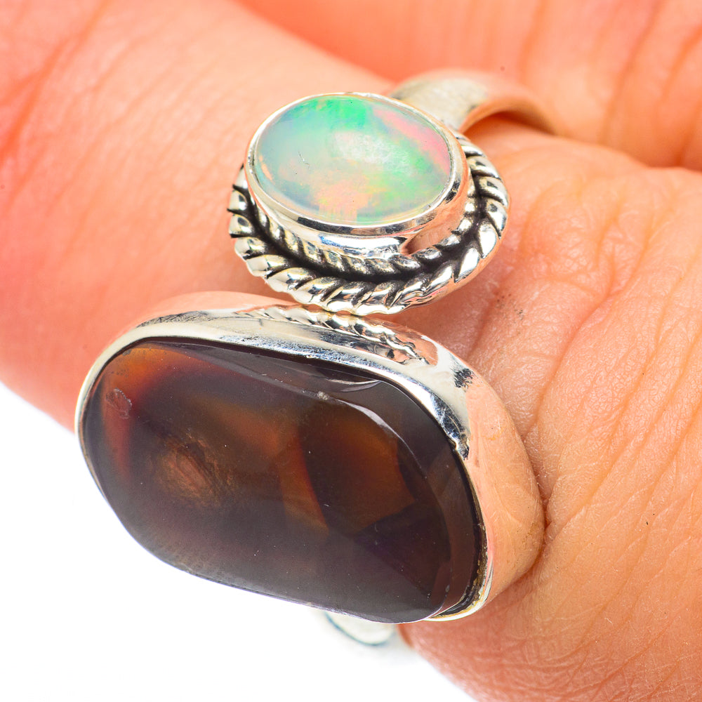 Mexican Fire Agate, Ethiopian Opal Rings handcrafted by Anasilvercos - RING64783