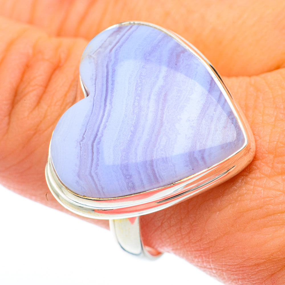 Blue Lace Agate Rings handcrafted by Anasilvercos - RING64878
