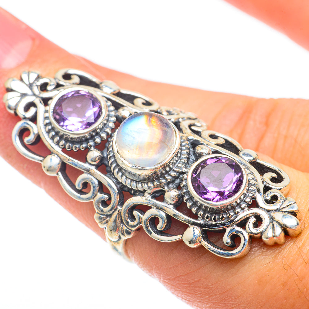 Rainbow Moonstone, Amethyst Rings handcrafted by Anasilvercos - RING64883