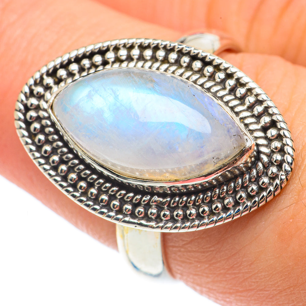 Rainbow Moonstone Rings handcrafted by Anasilvercos - RING64953