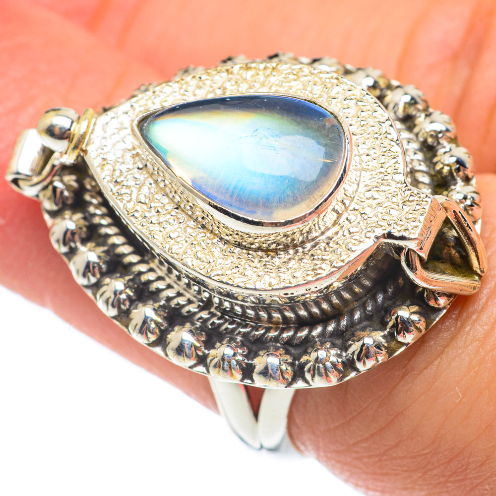 Rainbow Moonstone Rings handcrafted by Anasilvercos - RING65140