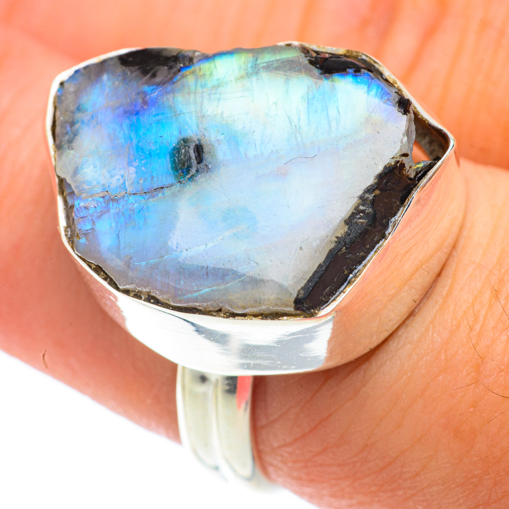 Rainbow Moonstone Rings handcrafted by Anasilvercos - RING65172