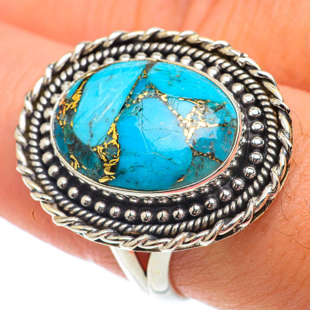 Blue Copper Composite Turquoise Rings handcrafted by Anasilvercos - RING65178