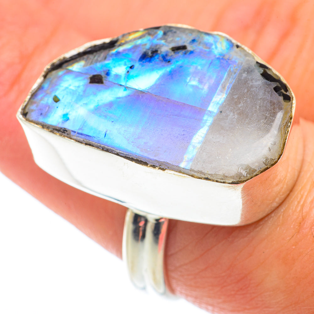Rainbow Moonstone Rings handcrafted by Anasilvercos - RING65301