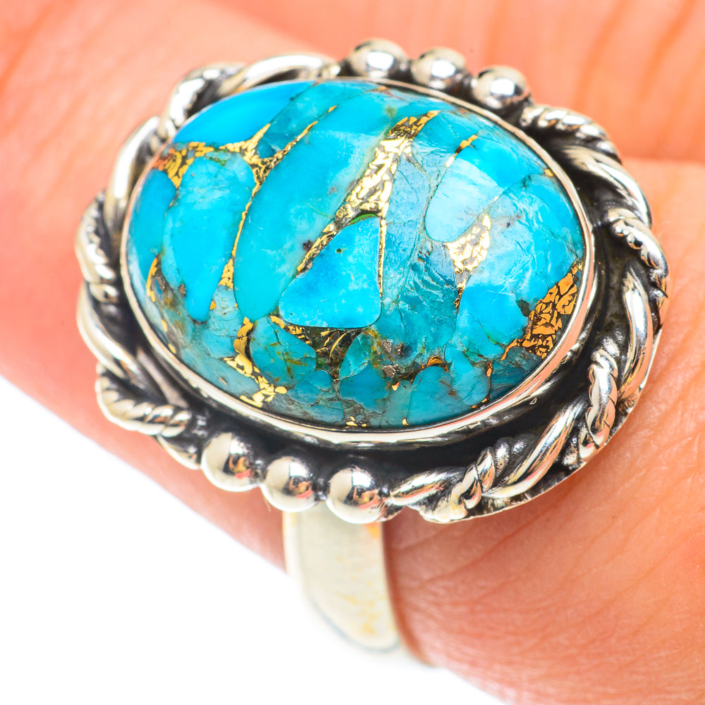 Blue Copper Composite Turquoise Rings handcrafted by Anasilvercos - RING65511