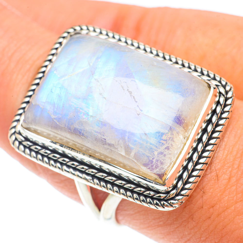 Rainbow Moonstone Rings handcrafted by Anasilvercos - RING65644