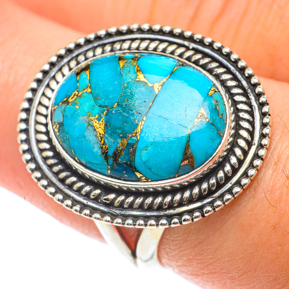 Blue Copper Composite Turquoise Rings handcrafted by Anasilvercos - RING65954