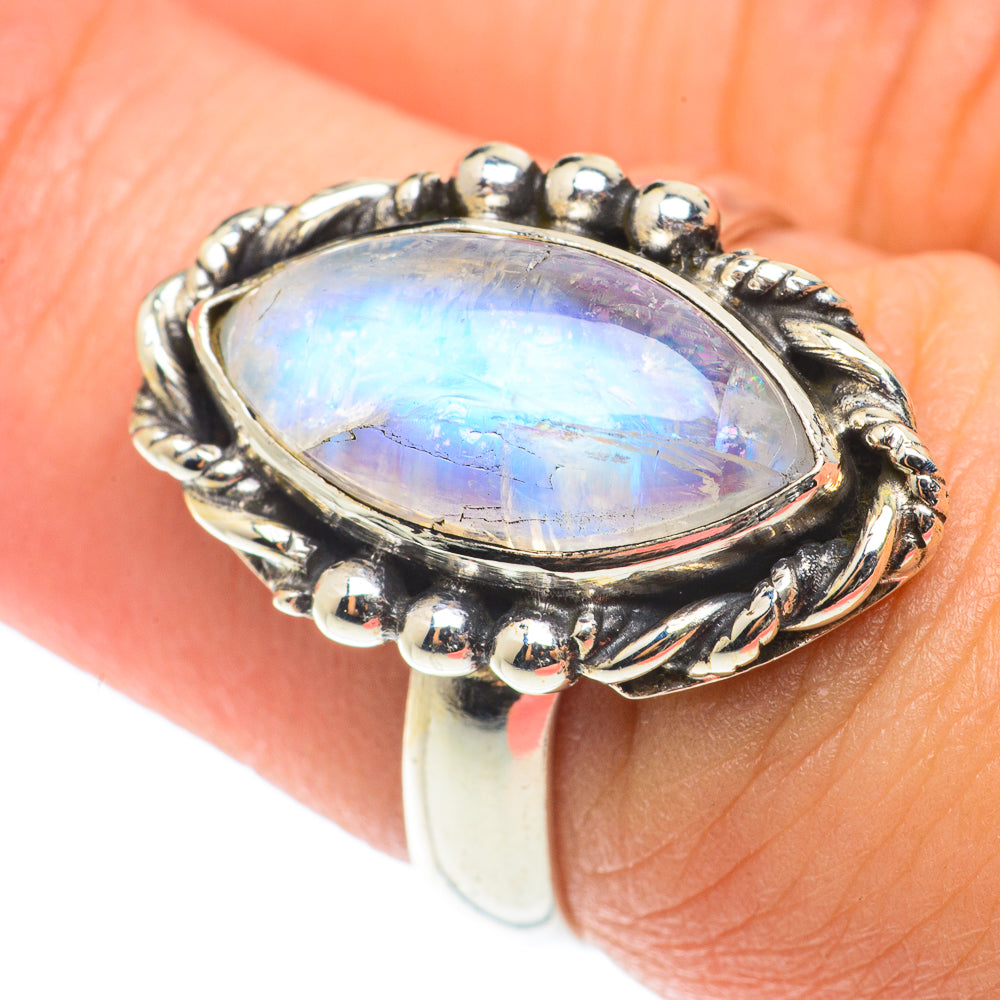 Rainbow Moonstone Rings handcrafted by Anasilvercos - RING66033