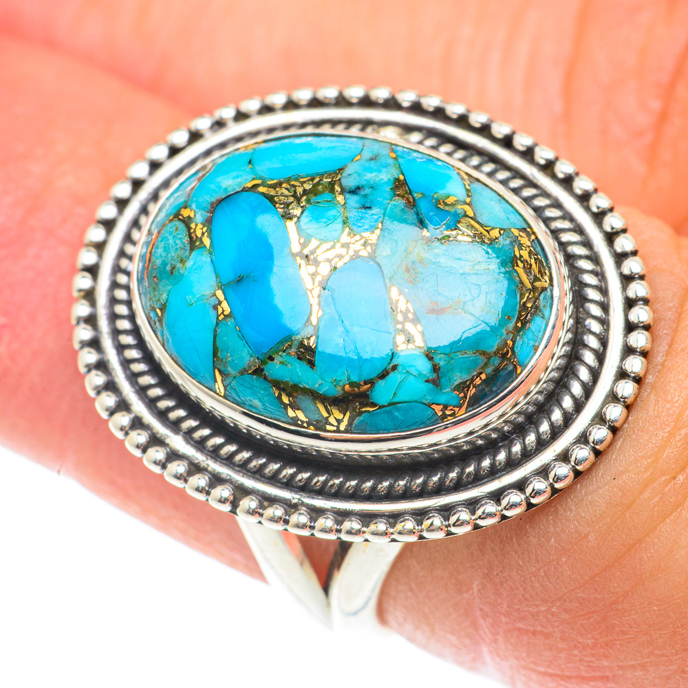 Blue Copper Composite Turquoise Rings handcrafted by Anasilvercos - RING66041