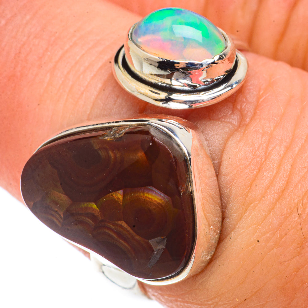 Mexican Fire Agate, Ethiopian Opal Rings handcrafted by Anasilvercos - RING66273