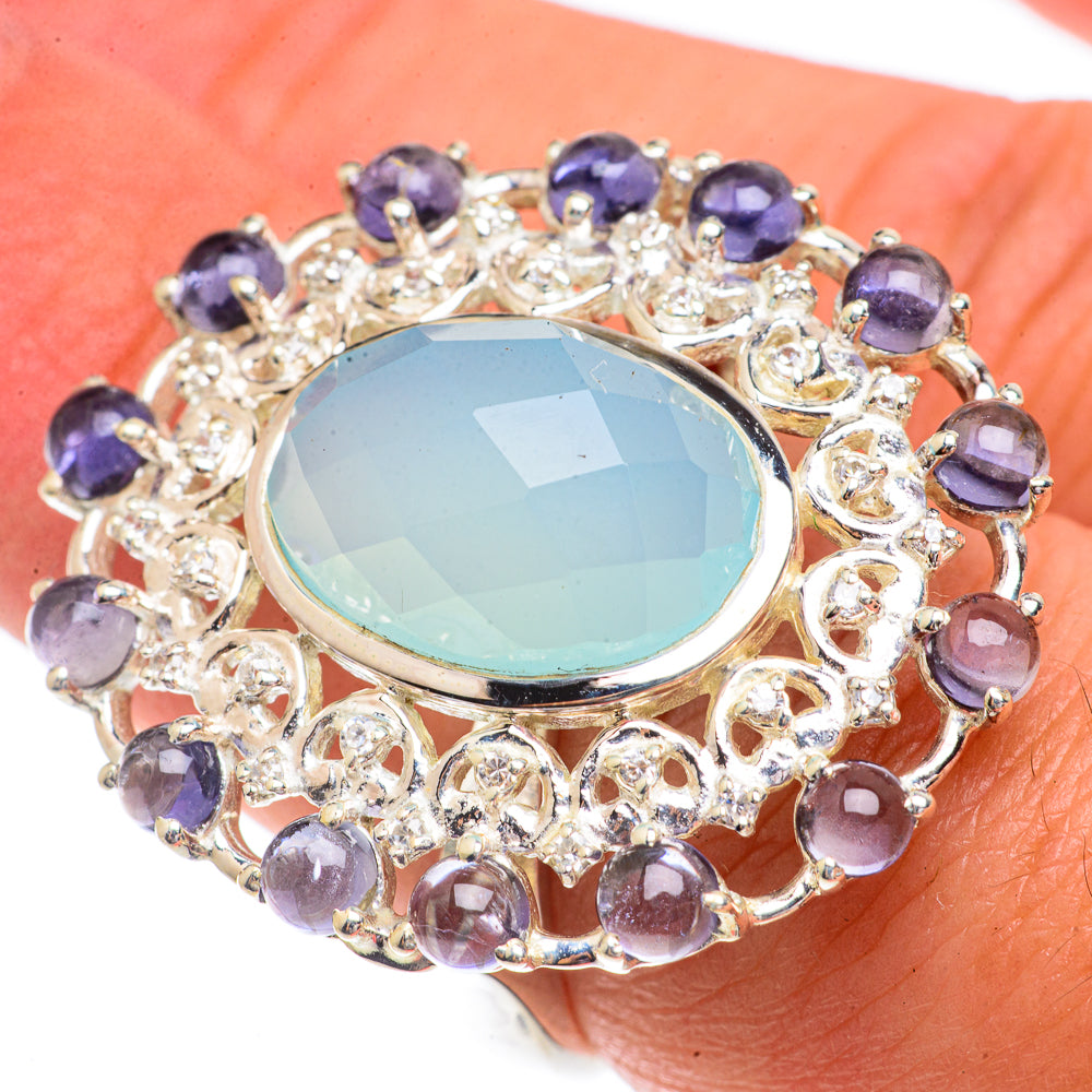 Aqua Chalcedony, Tanzanite Rings handcrafted by Anasilvercos - RING66404