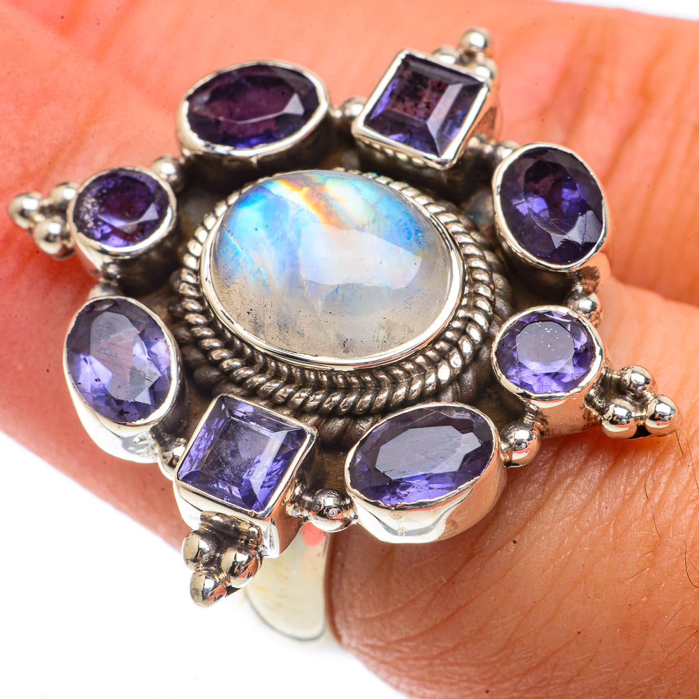 Rainbow Moonstone, Tanzanite Rings handcrafted by Anasilvercos - RING66425
