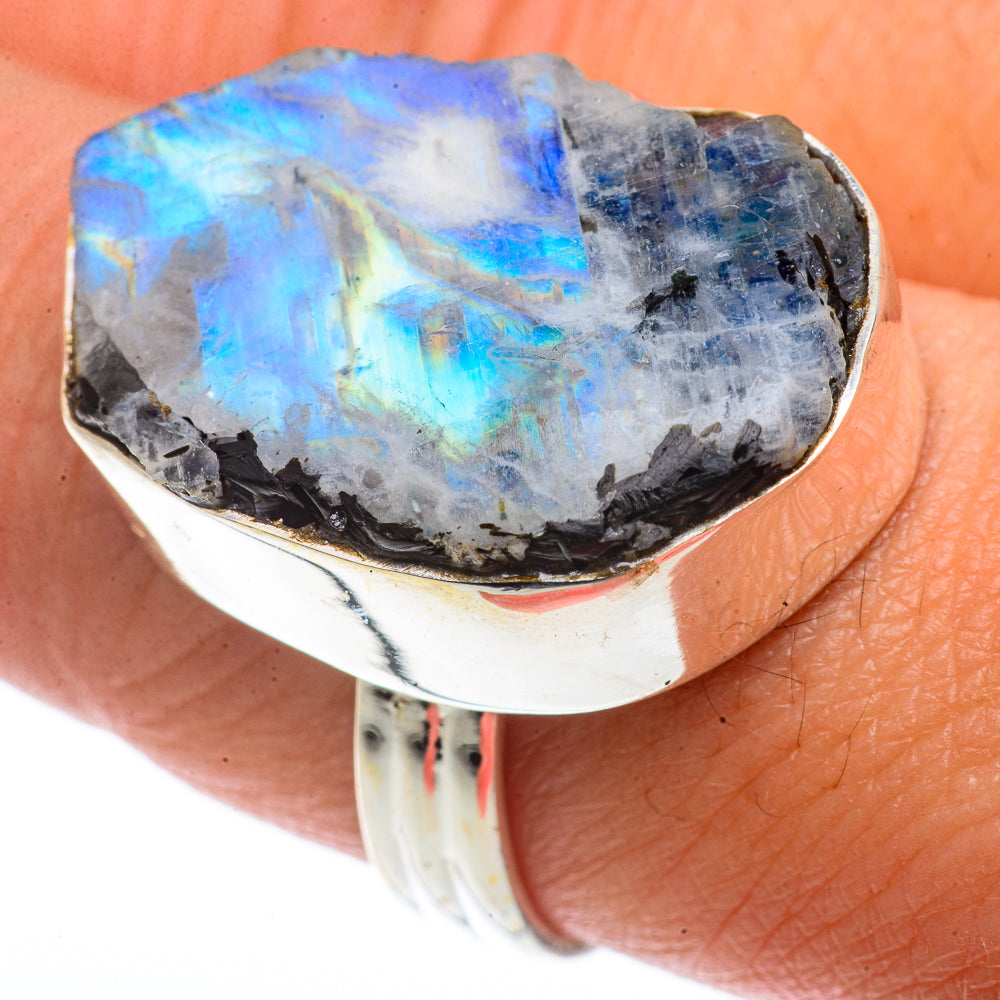 Rainbow Moonstone Rings handcrafted by Anasilvercos - RING66790