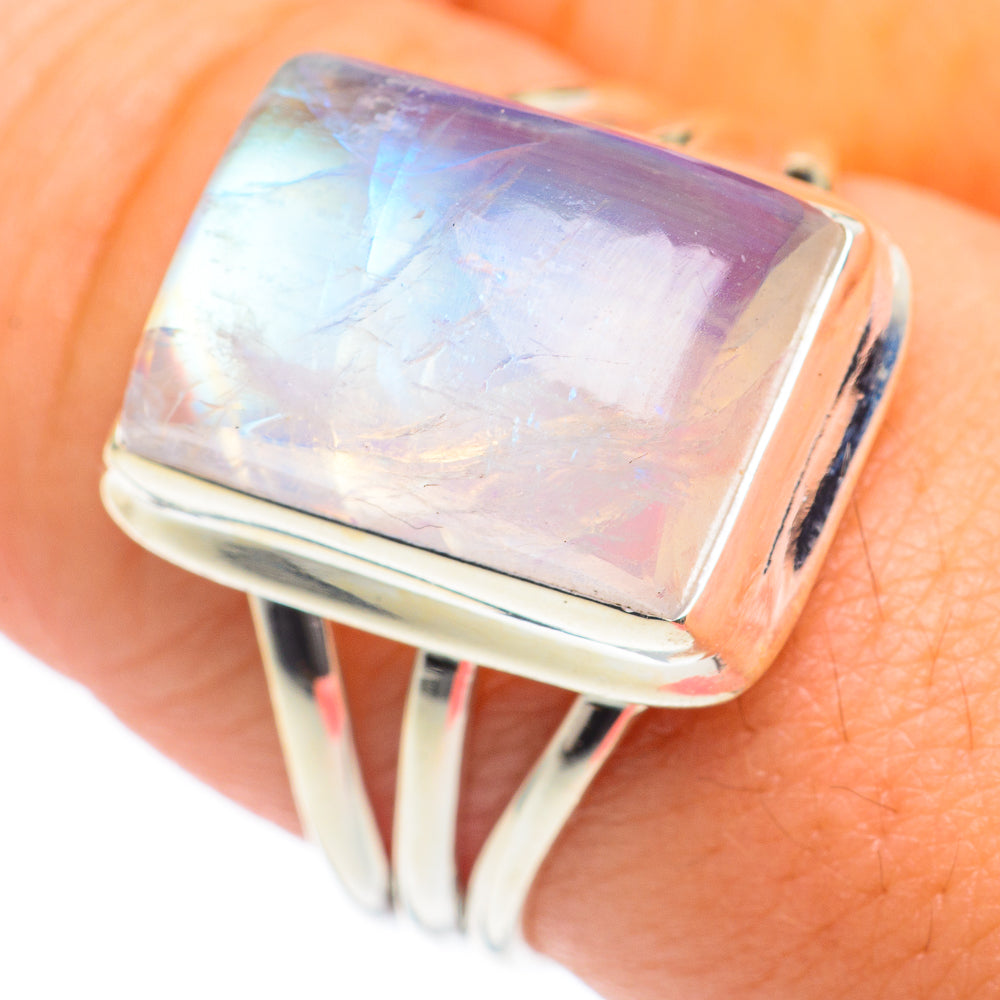 Rainbow Moonstone Rings handcrafted by Anasilvercos - RING66882