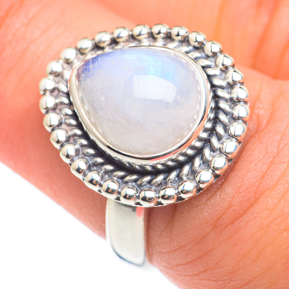 Rainbow Moonstone Rings handcrafted by Anasilvercos - RING66909