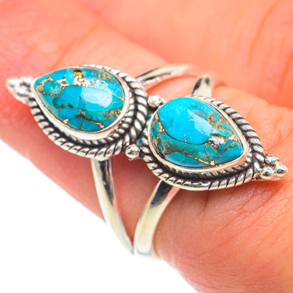 Blue Copper Composite Turquoise Rings handcrafted by Anasilvercos - RING67010