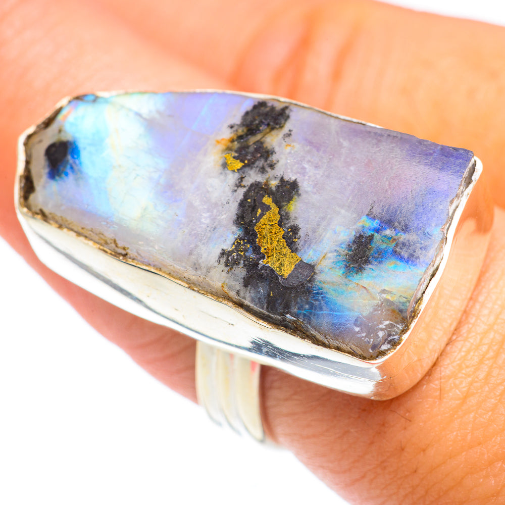 Rainbow Moonstone Rings handcrafted by Anasilvercos - RING67150