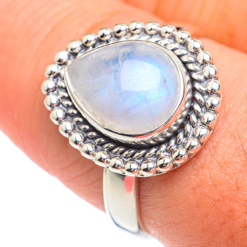 Rainbow Moonstone Rings handcrafted by Anasilvercos - RING67188
