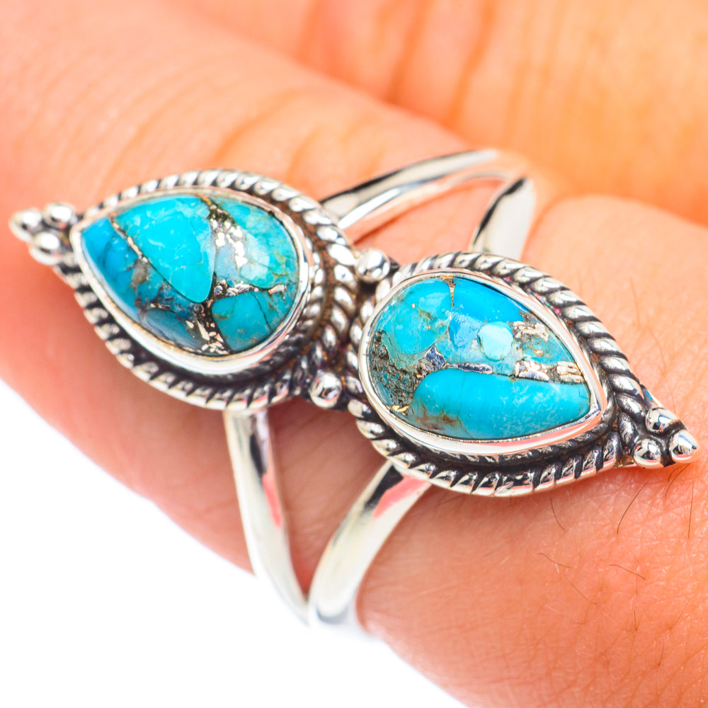 Blue Copper Turquoise Rings handcrafted by Anasilvercos - RING67193