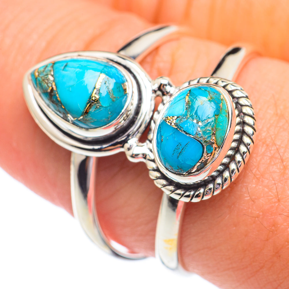 Blue Copper Turquoise Rings handcrafted by Anasilvercos - RING67255