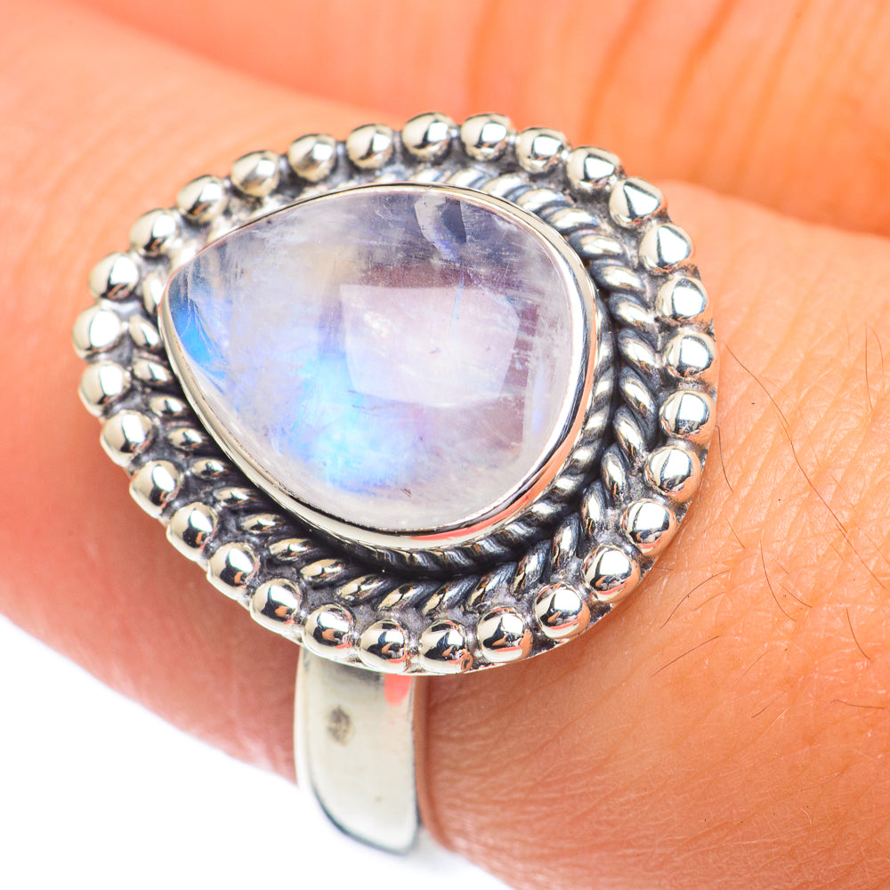 Rainbow Moonstone Rings handcrafted by Anasilvercos - RING67341