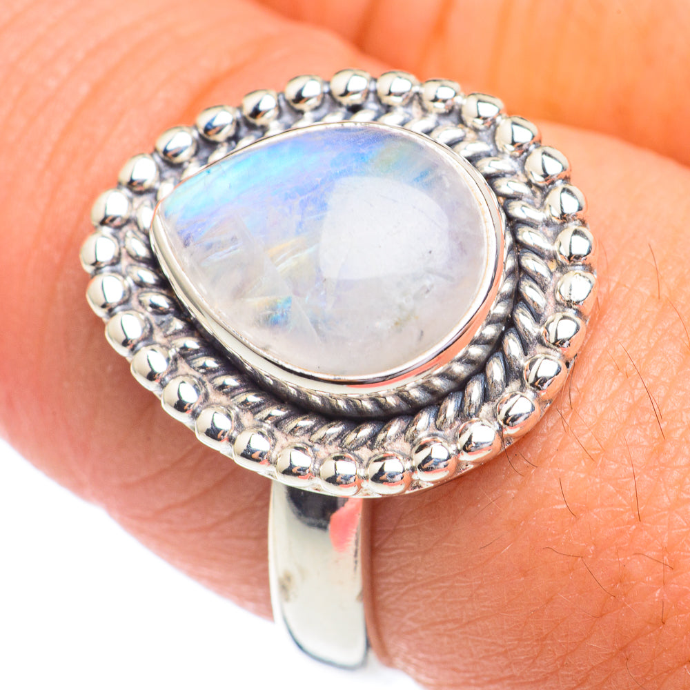 Rainbow Moonstone Rings handcrafted by Anasilvercos - RING67362