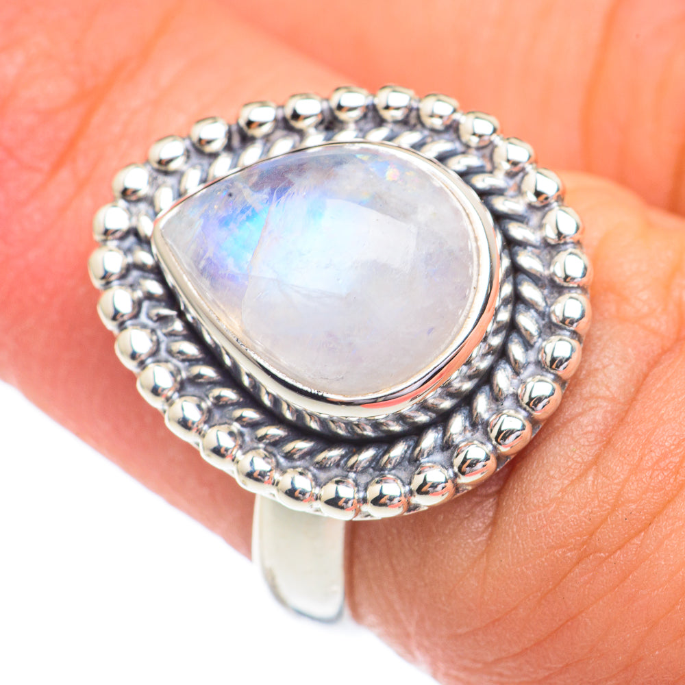 Rainbow Moonstone Rings handcrafted by Anasilvercos - RING67401
