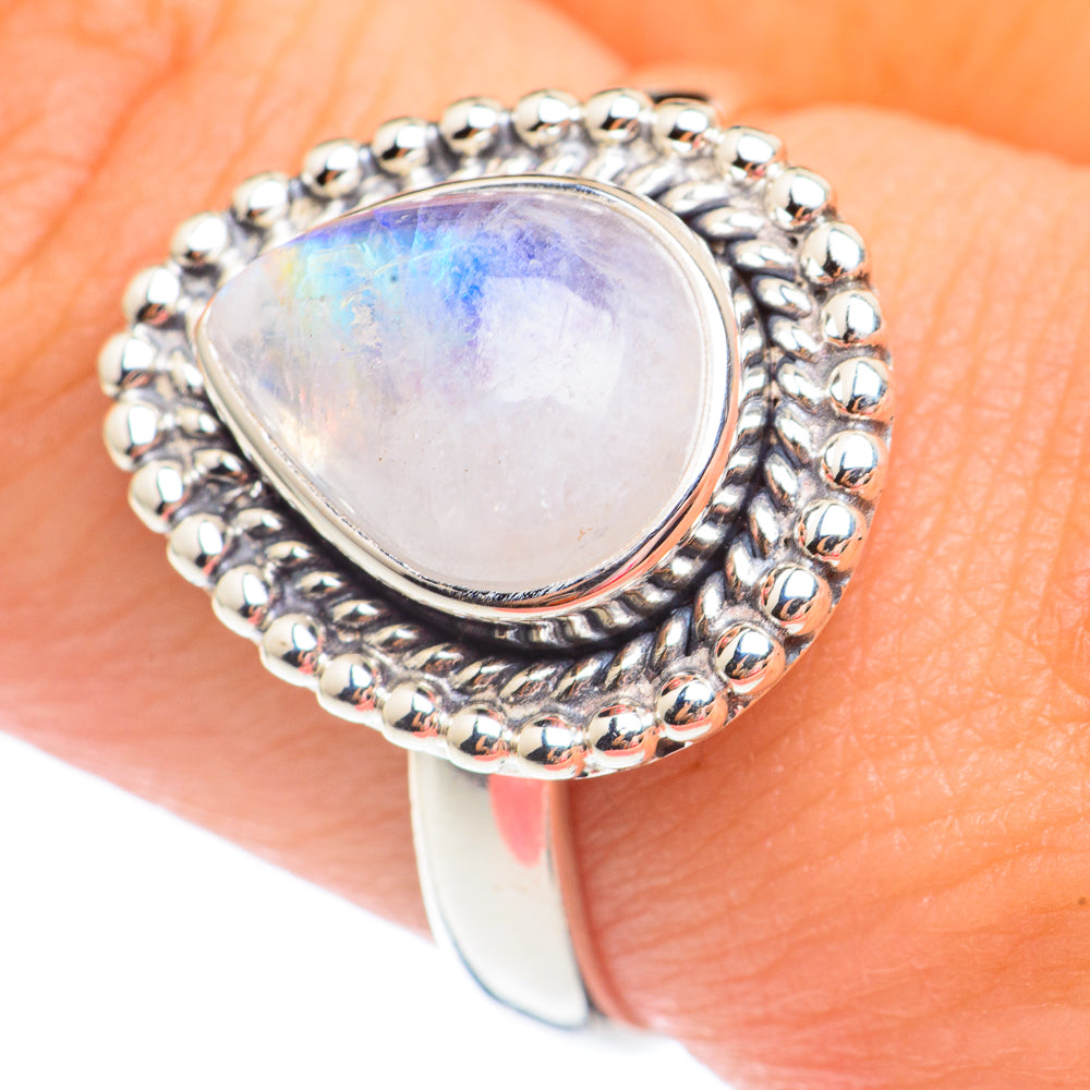 Rainbow Moonstone Rings handcrafted by Anasilvercos - RING67516