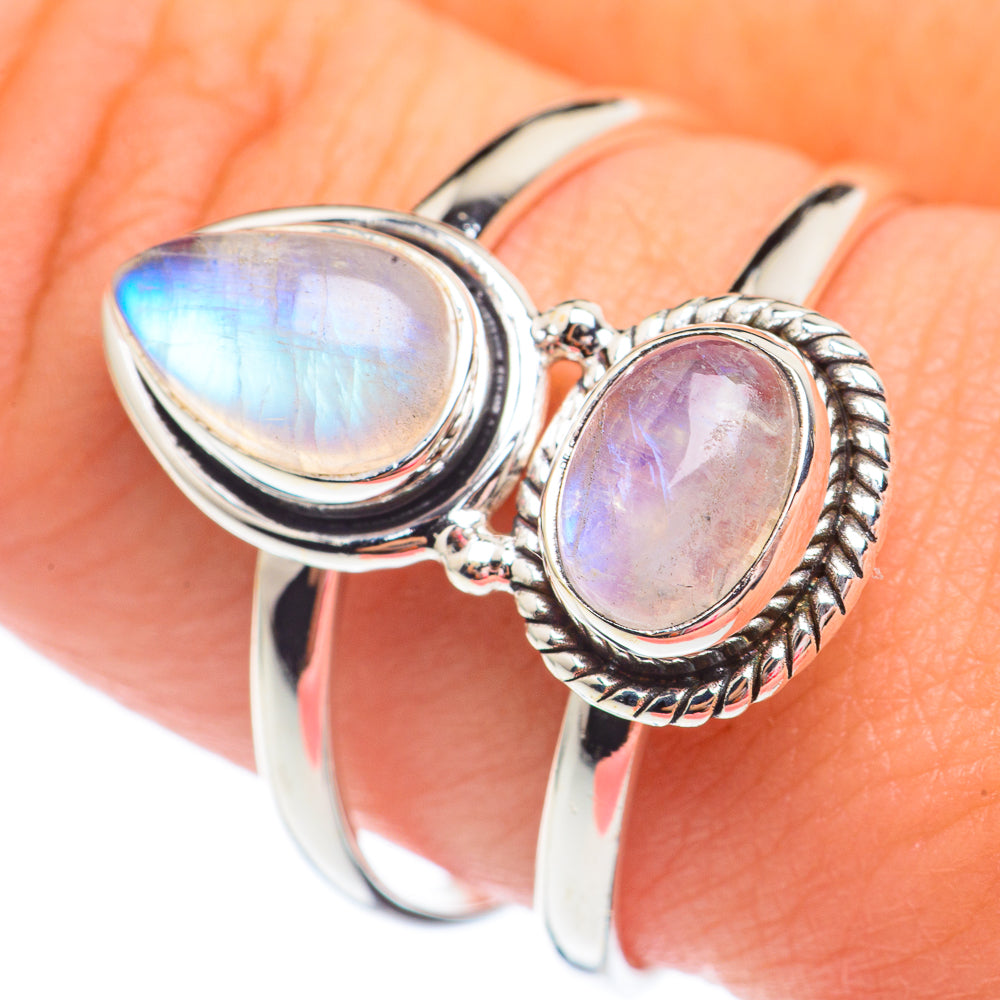 Rainbow Moonstone Rings handcrafted by Anasilvercos - RING67542