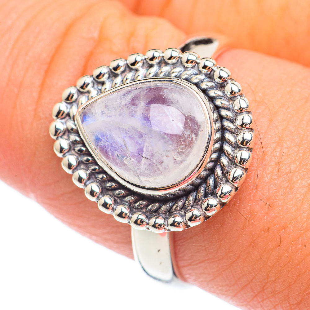 Rainbow Moonstone Rings handcrafted by Anasilvercos - RING67543